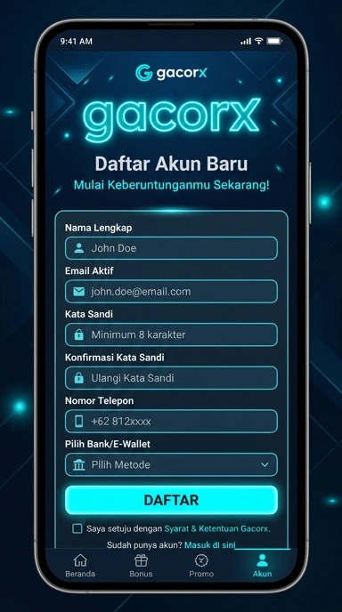 Tampilan halaman daftar gacorx